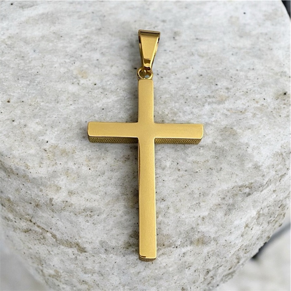 Gold Plated 18K Stainless Steel Men’s 1.54” x 0.98” Cross - Picture 3 of 6